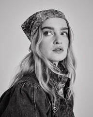 Foulard Kelly en tissu Liberty bleu et jaune