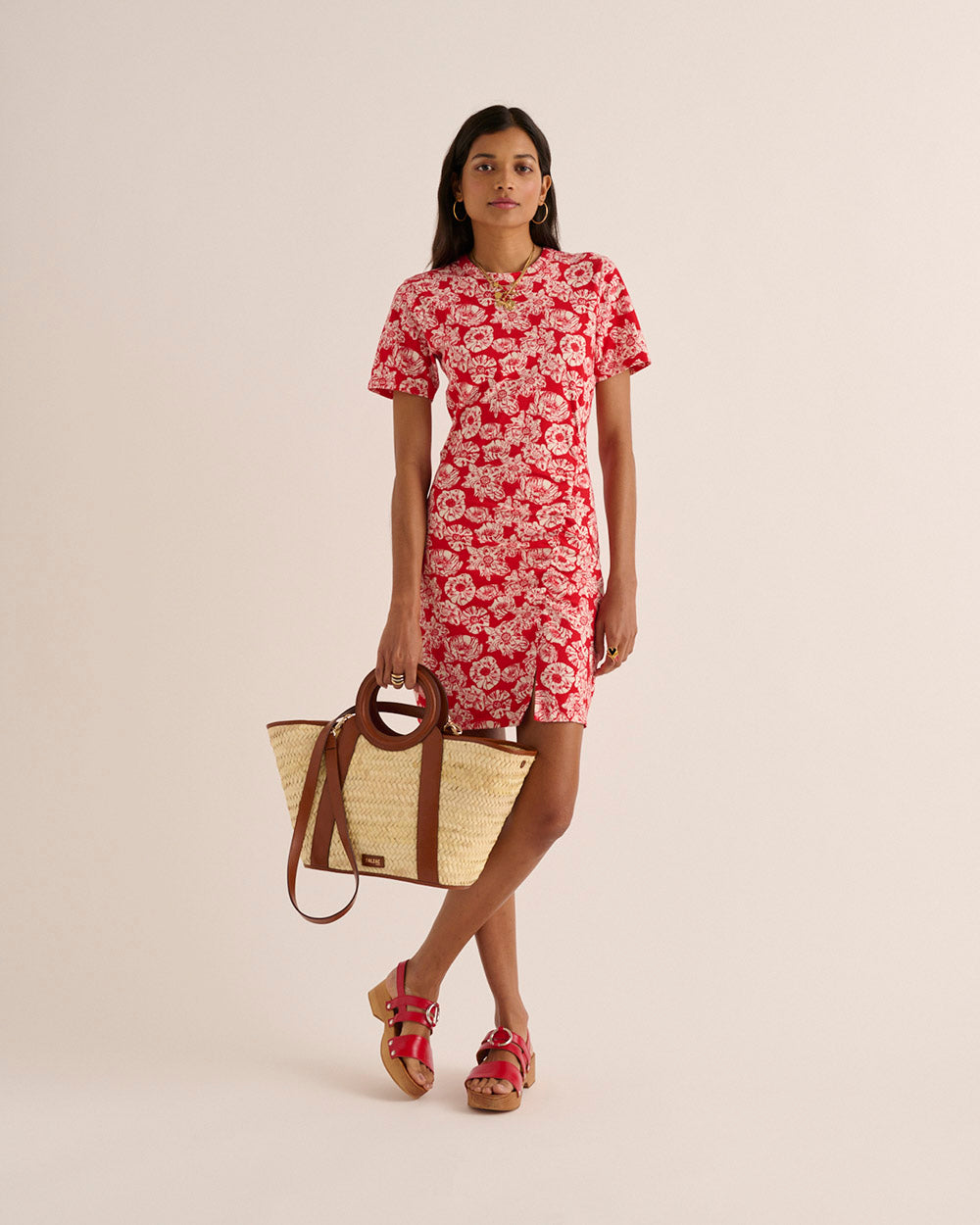 Robe Floréal imprimé flower party rouge et écru