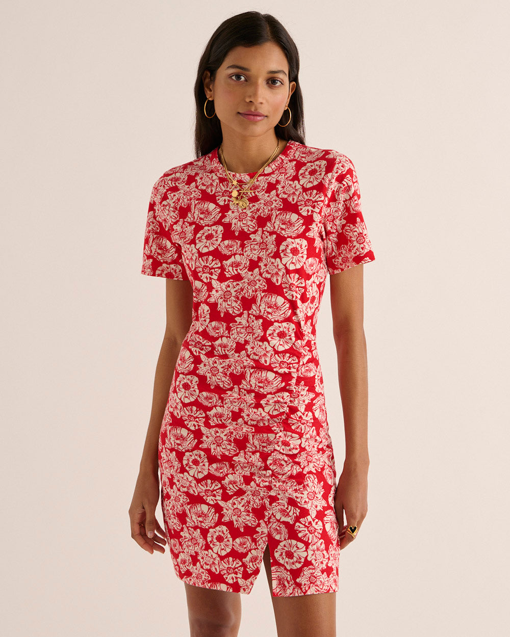Robe Floréal imprimé flower party rouge et écru