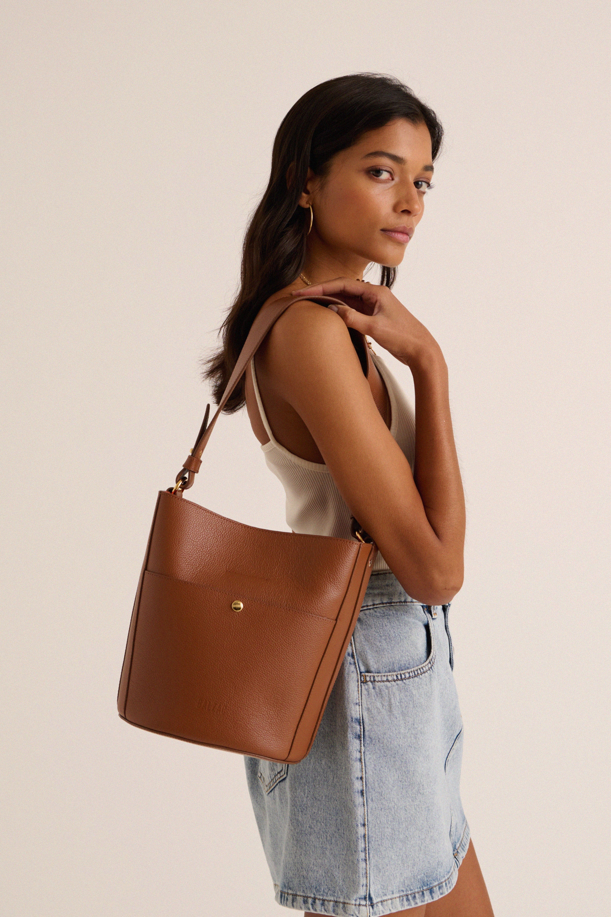 Sac Sofia grainé cognac intérieur orange