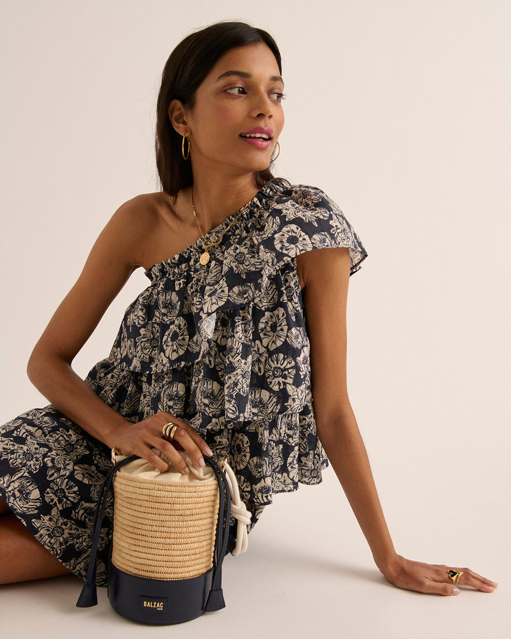 Robe Nouba imprimé flower party marine et écru