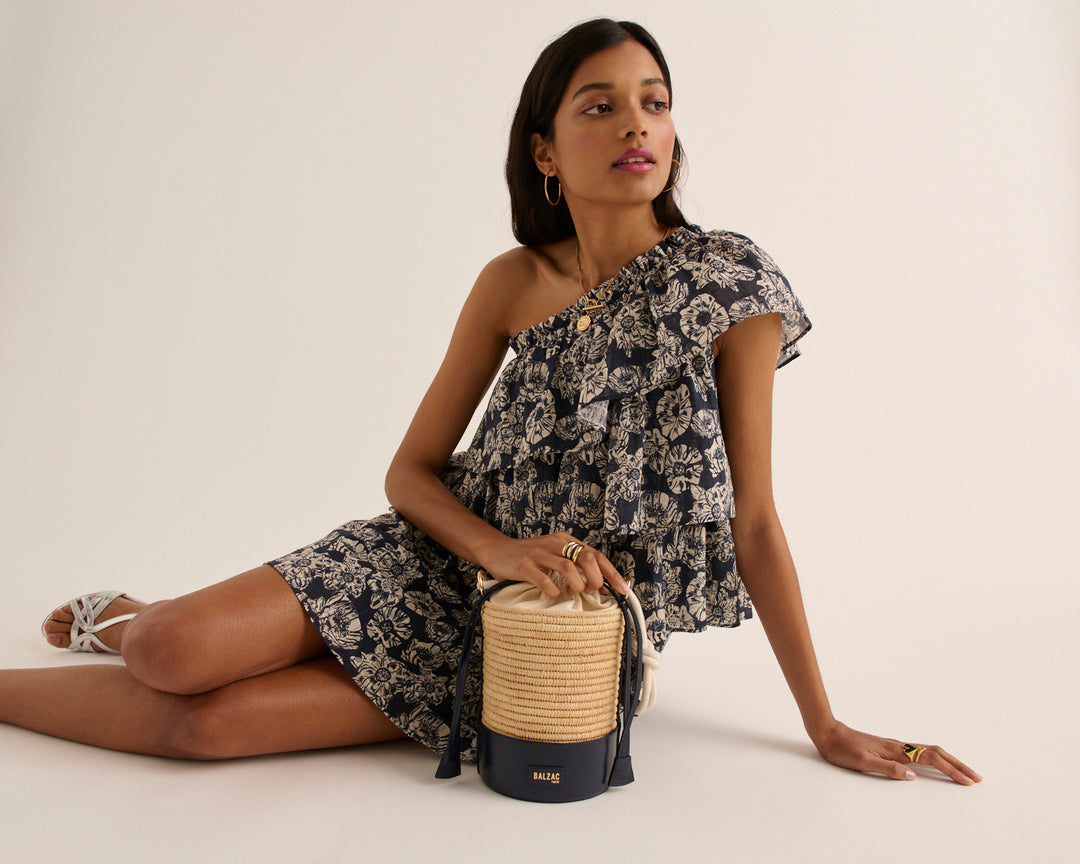 Robe Nouba imprimé flower party marine et écru