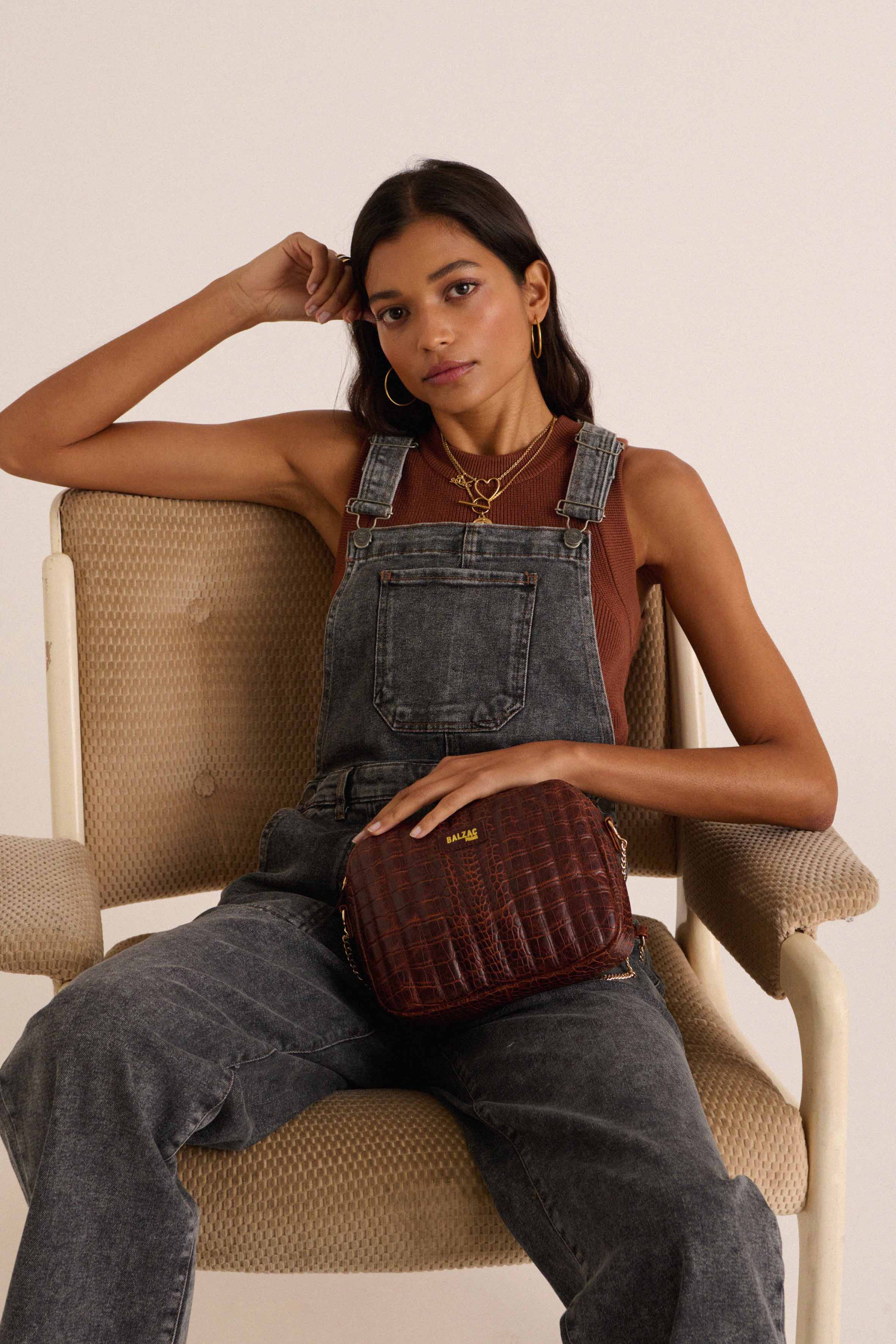 Sac César cognac embossé