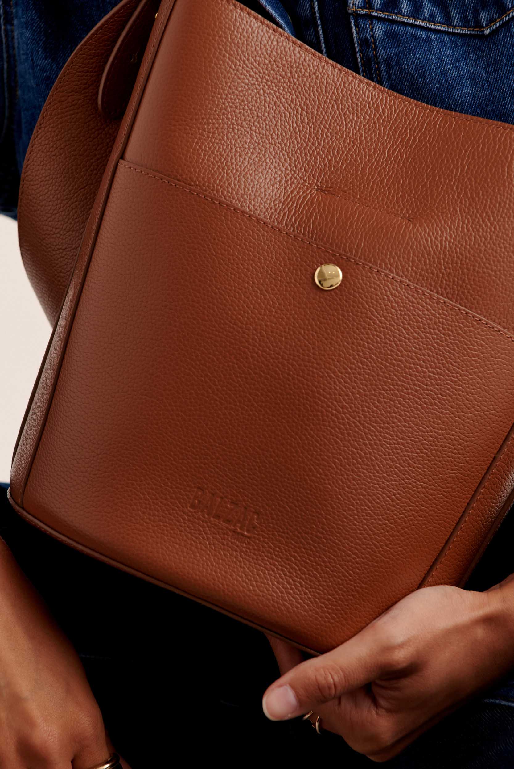 Sac Sofia grainé cognac intérieur orange