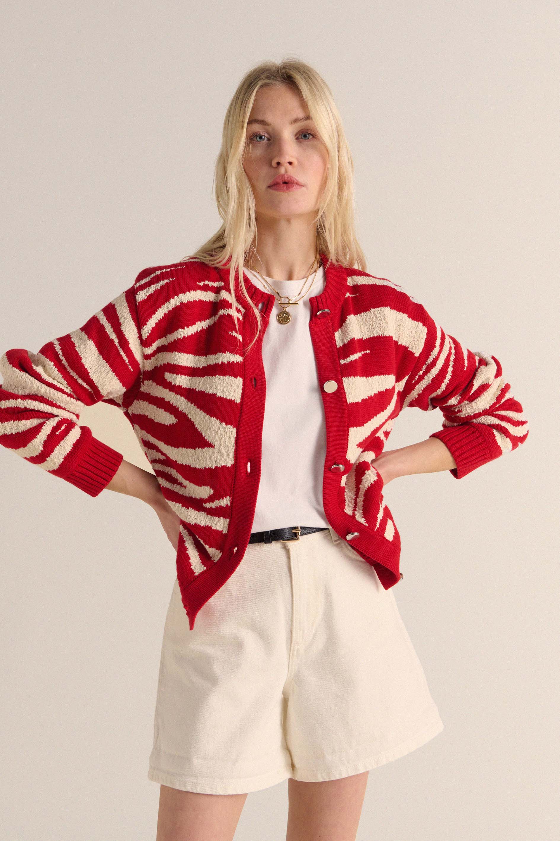 Cardigan Giboulé rouge et écru