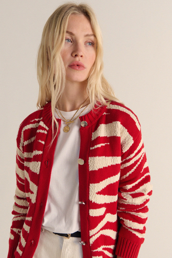 Cardigan Giboulé rouge et écru