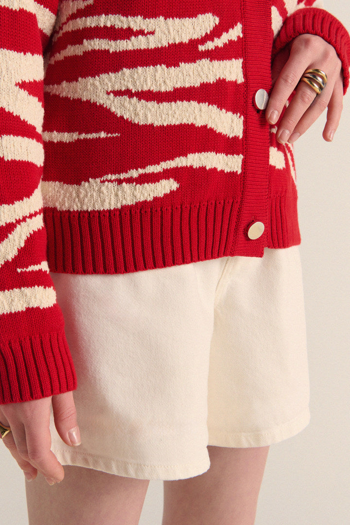 Cardigan Giboulé rouge et écru