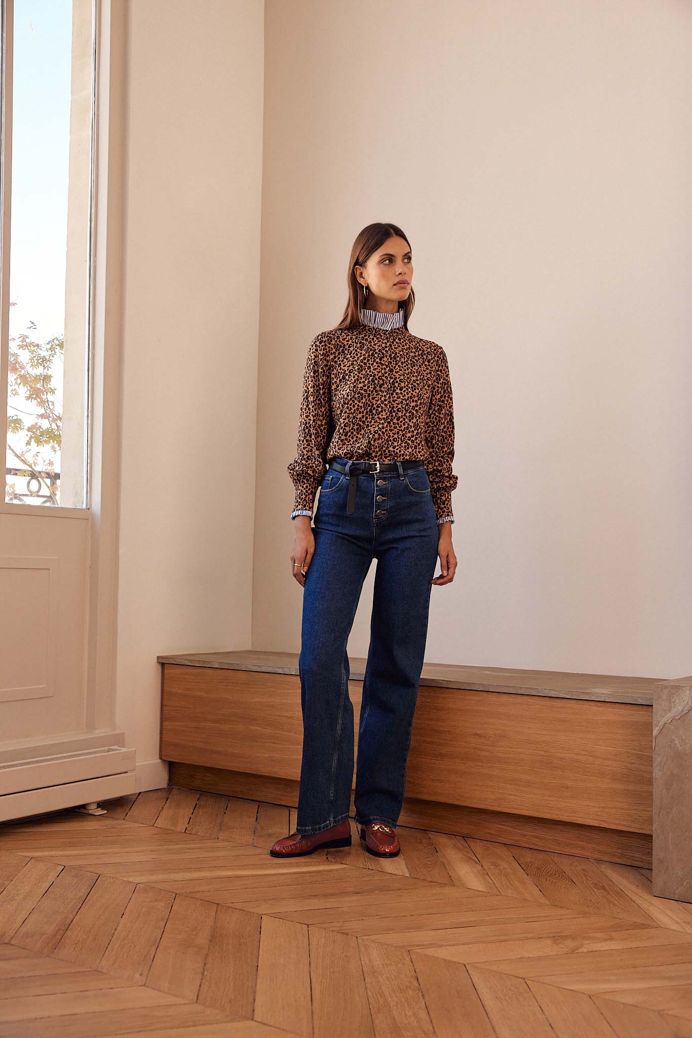 Chemise Mina léopard et rayures bleu