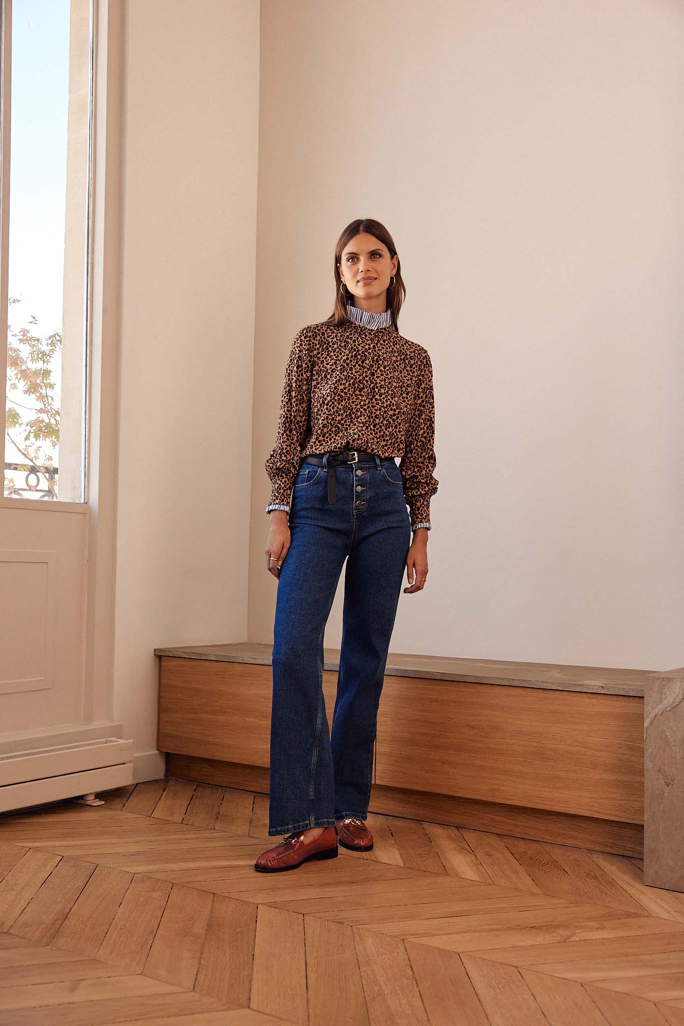 Chemise Mina léopard et rayures bleu