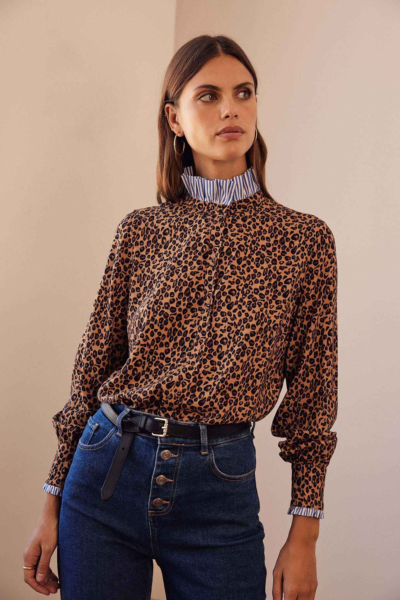 Chemise Mina léopard et rayures bleu