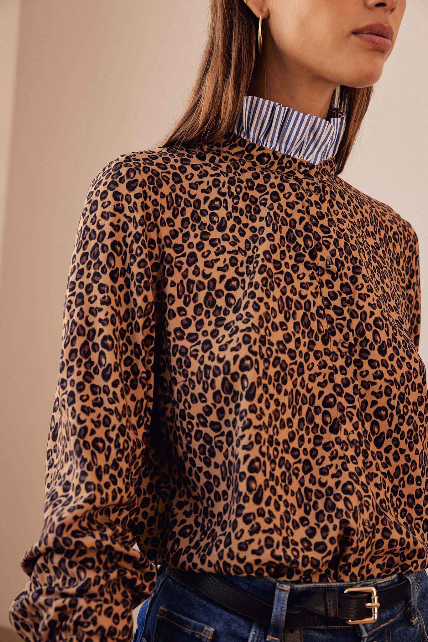 Chemise Mina léopard et rayures bleu