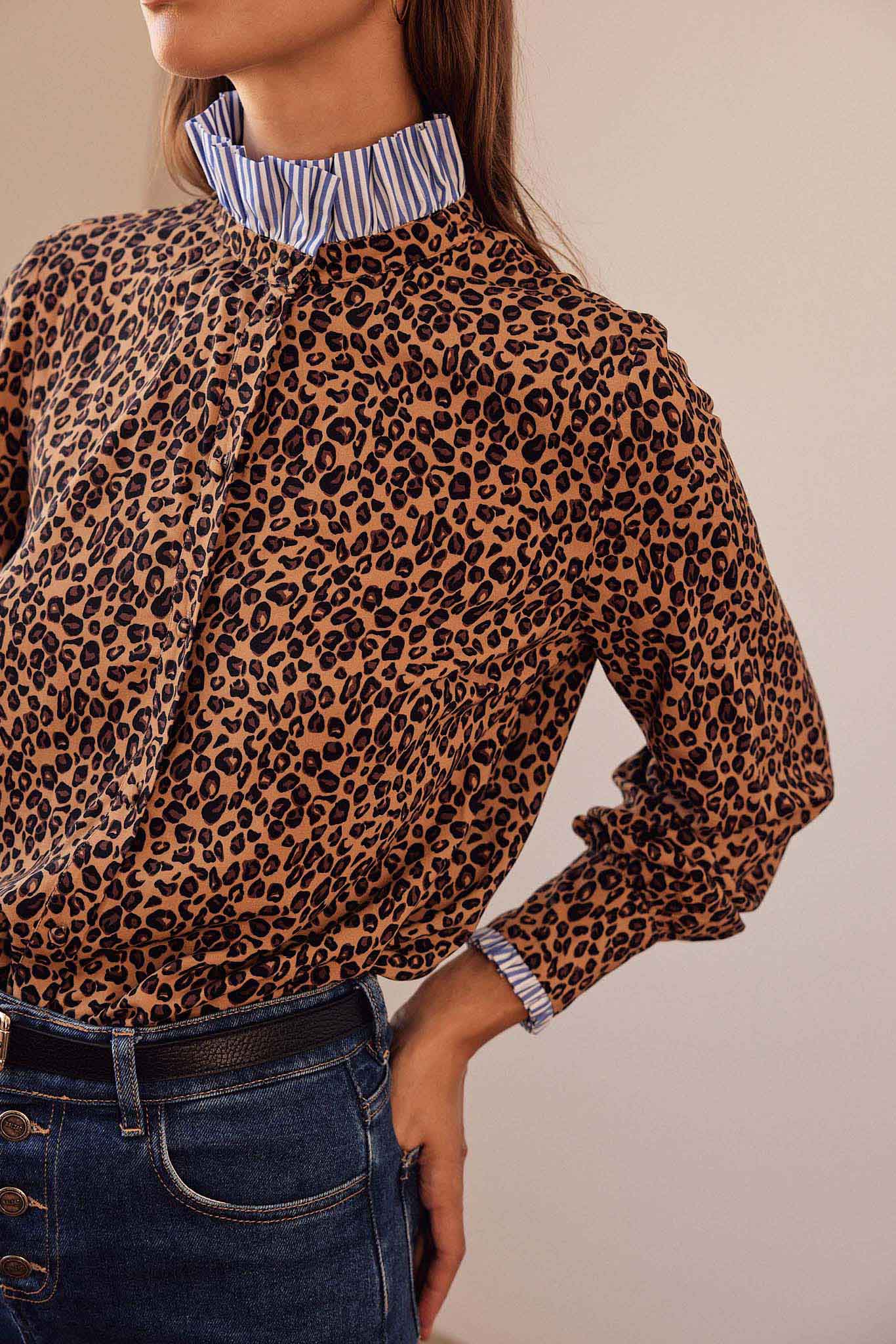 Chemise Mina léopard et rayures bleu