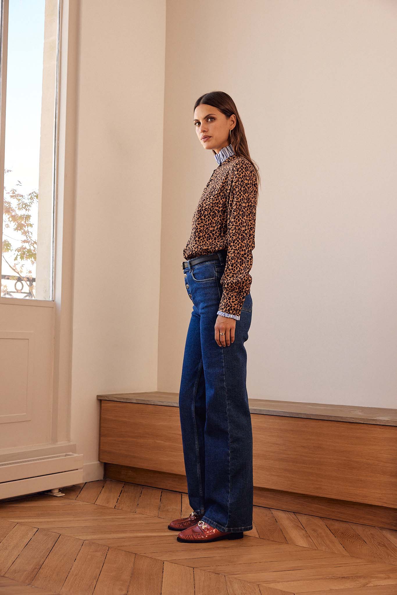 Chemise Mina léopard et rayures bleu