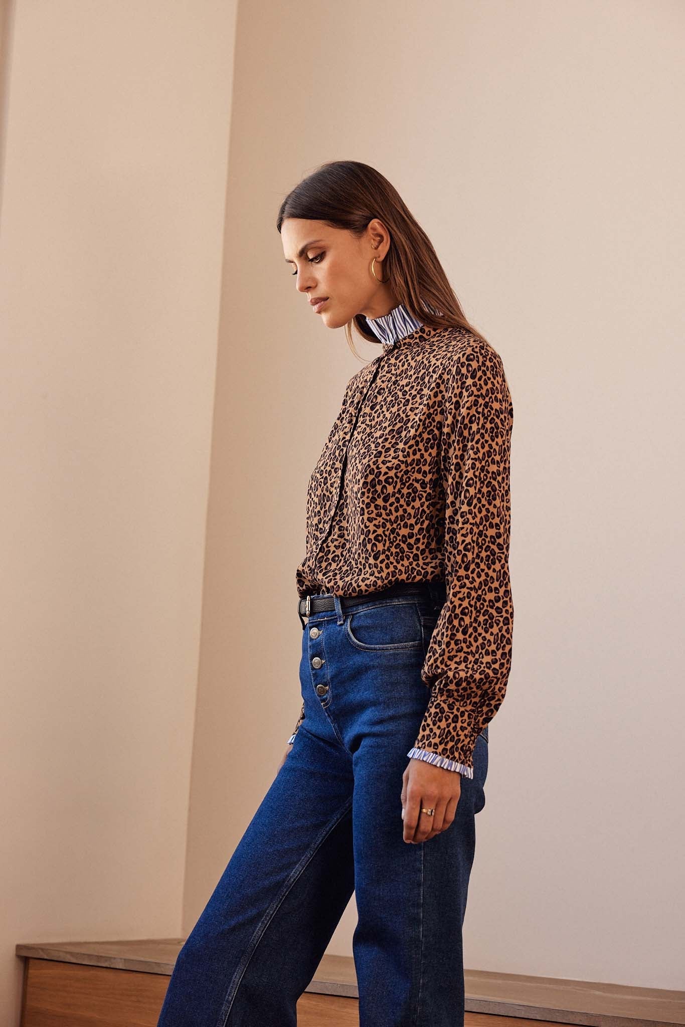 Chemise Mina léopard et rayures bleu