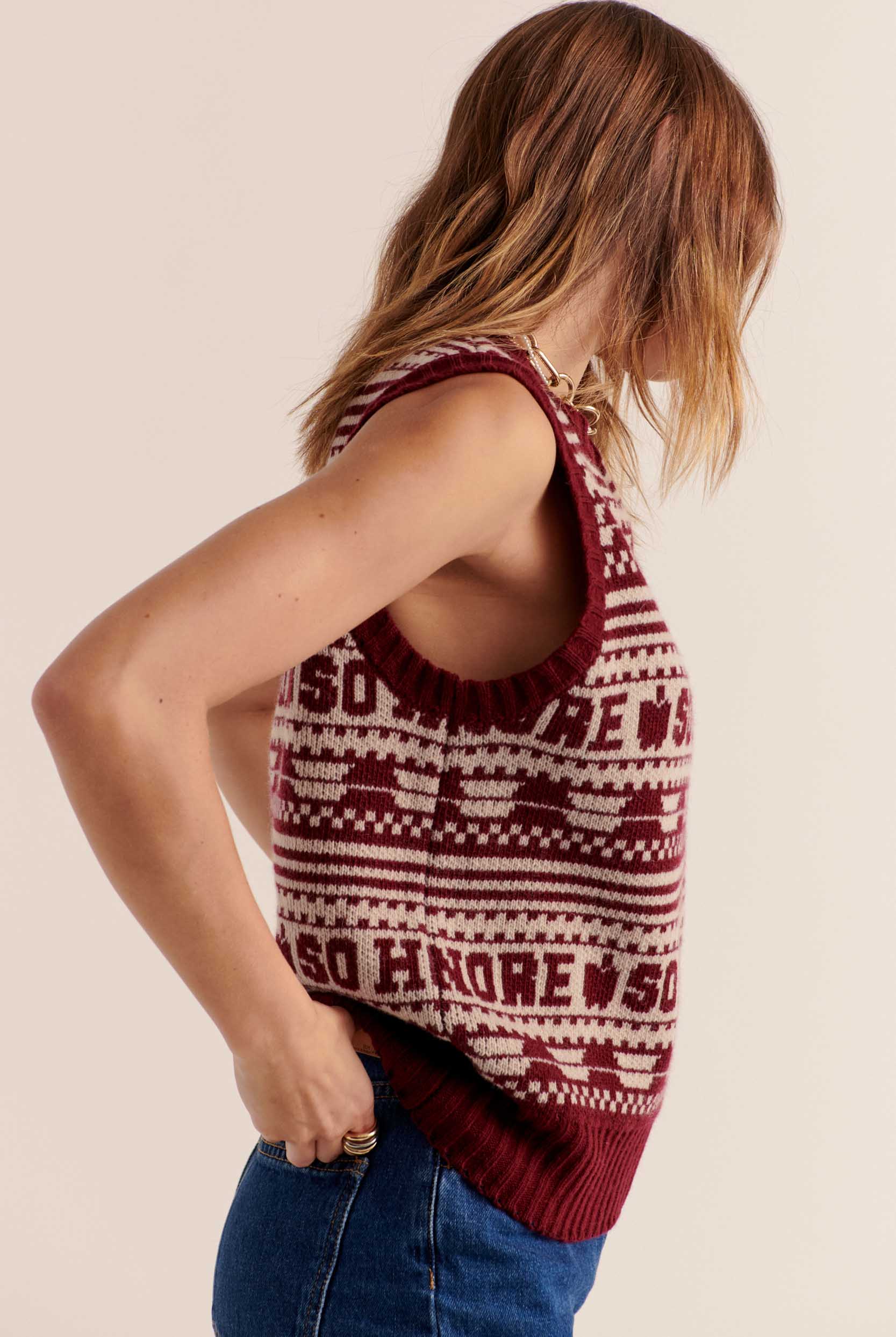 Pull Kurt bordeaux et beige