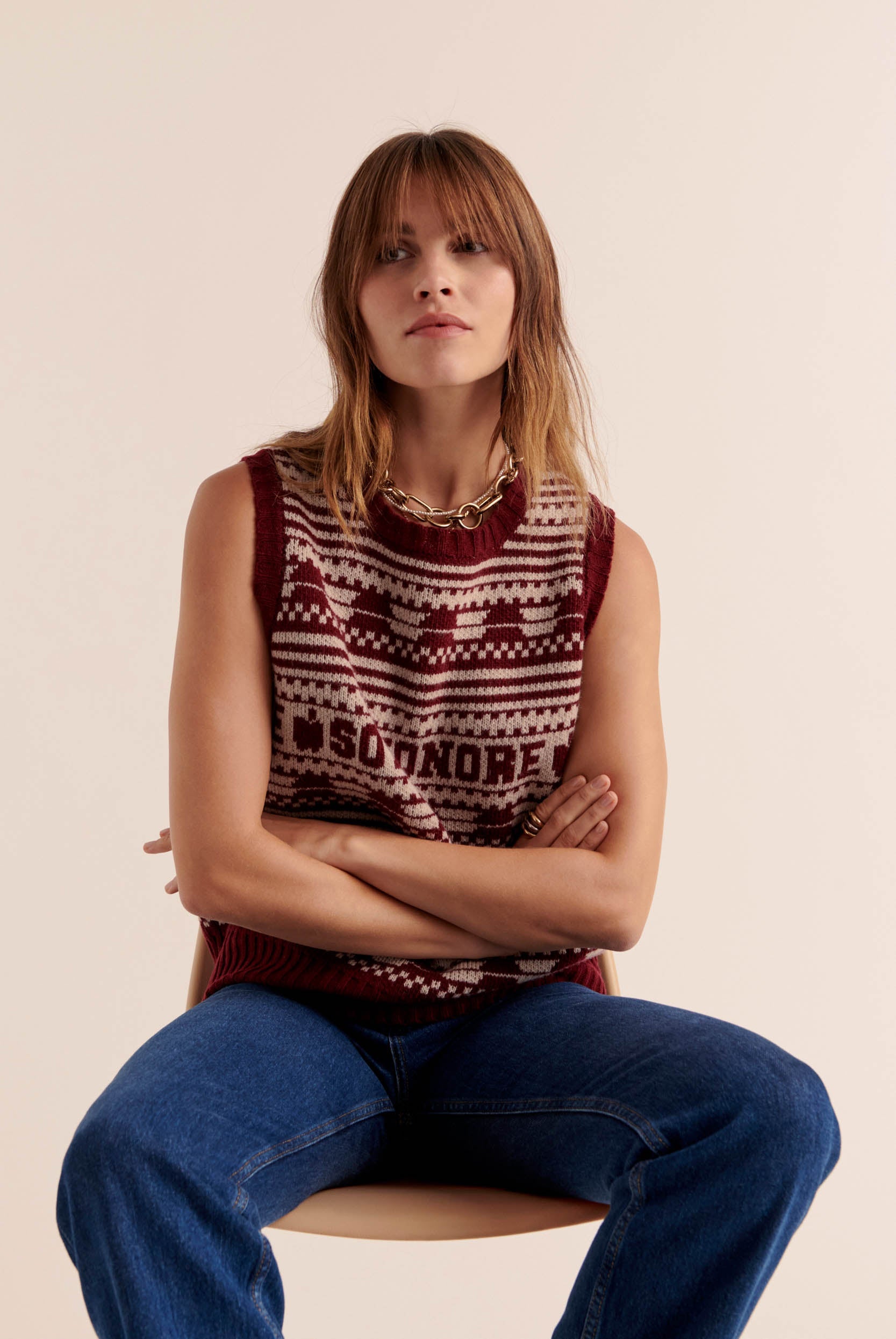 Pull Kurt bordeaux et beige