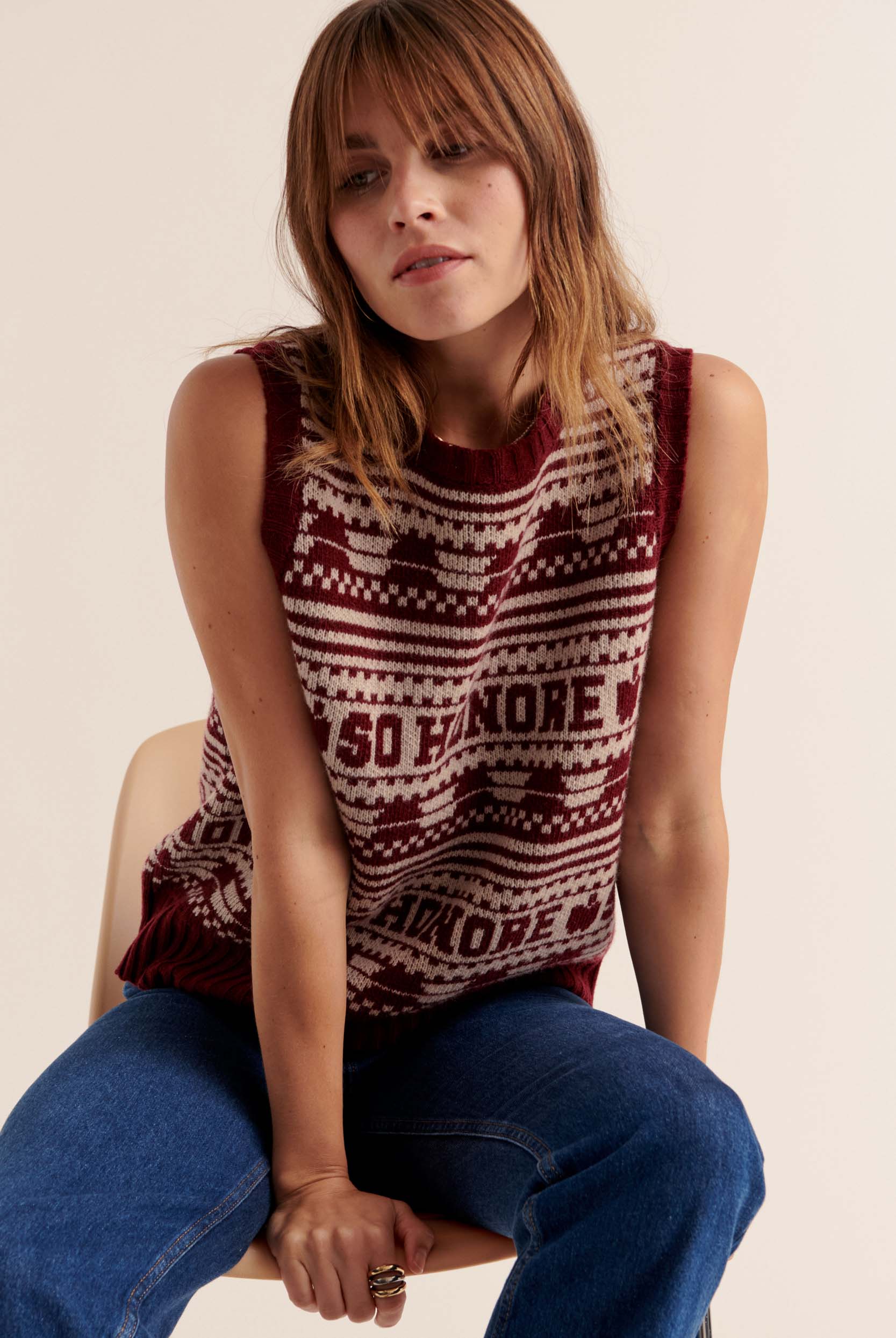 Pull Kurt bordeaux et beige