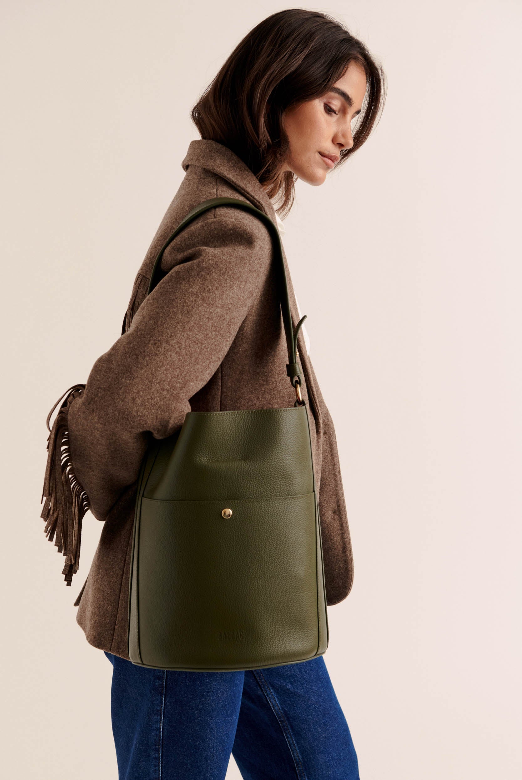 Sac Grand Sofia kaki intérieur fuchsia