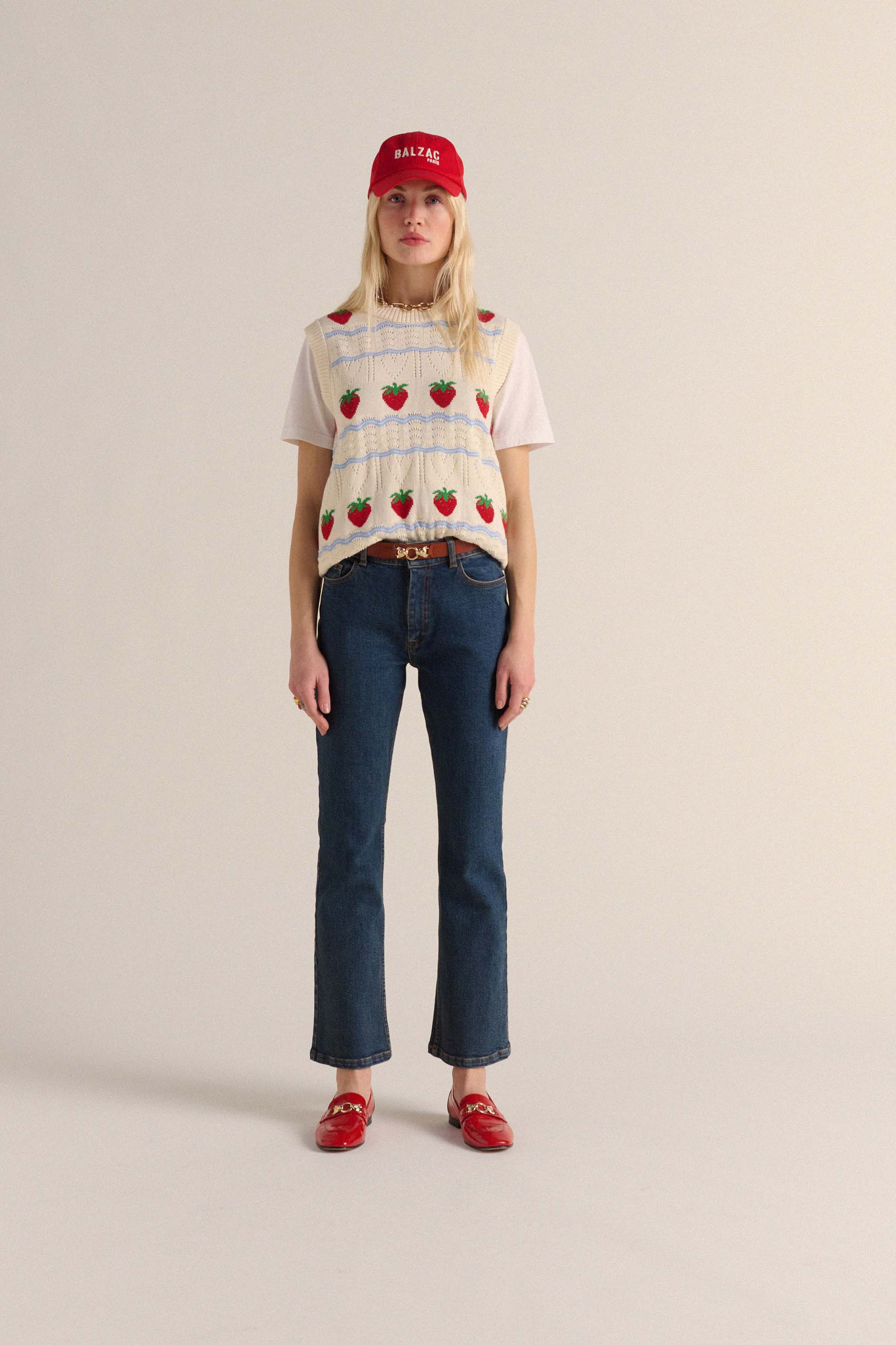 Pull Priska écru et fraises rouges
