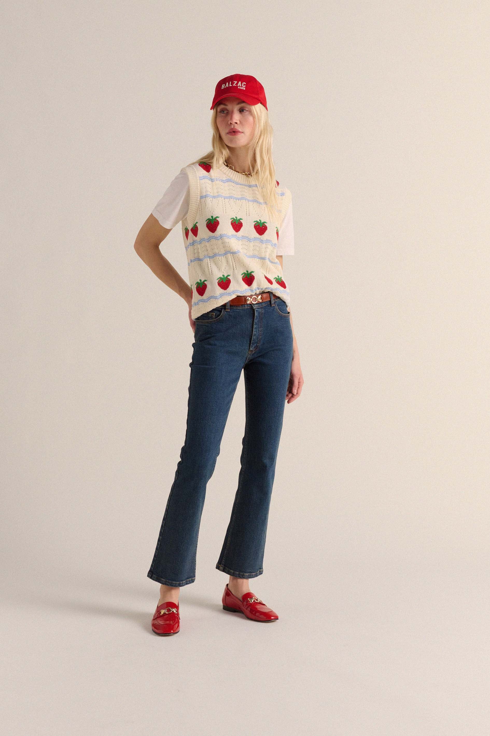Pull Priska écru et fraises rouges