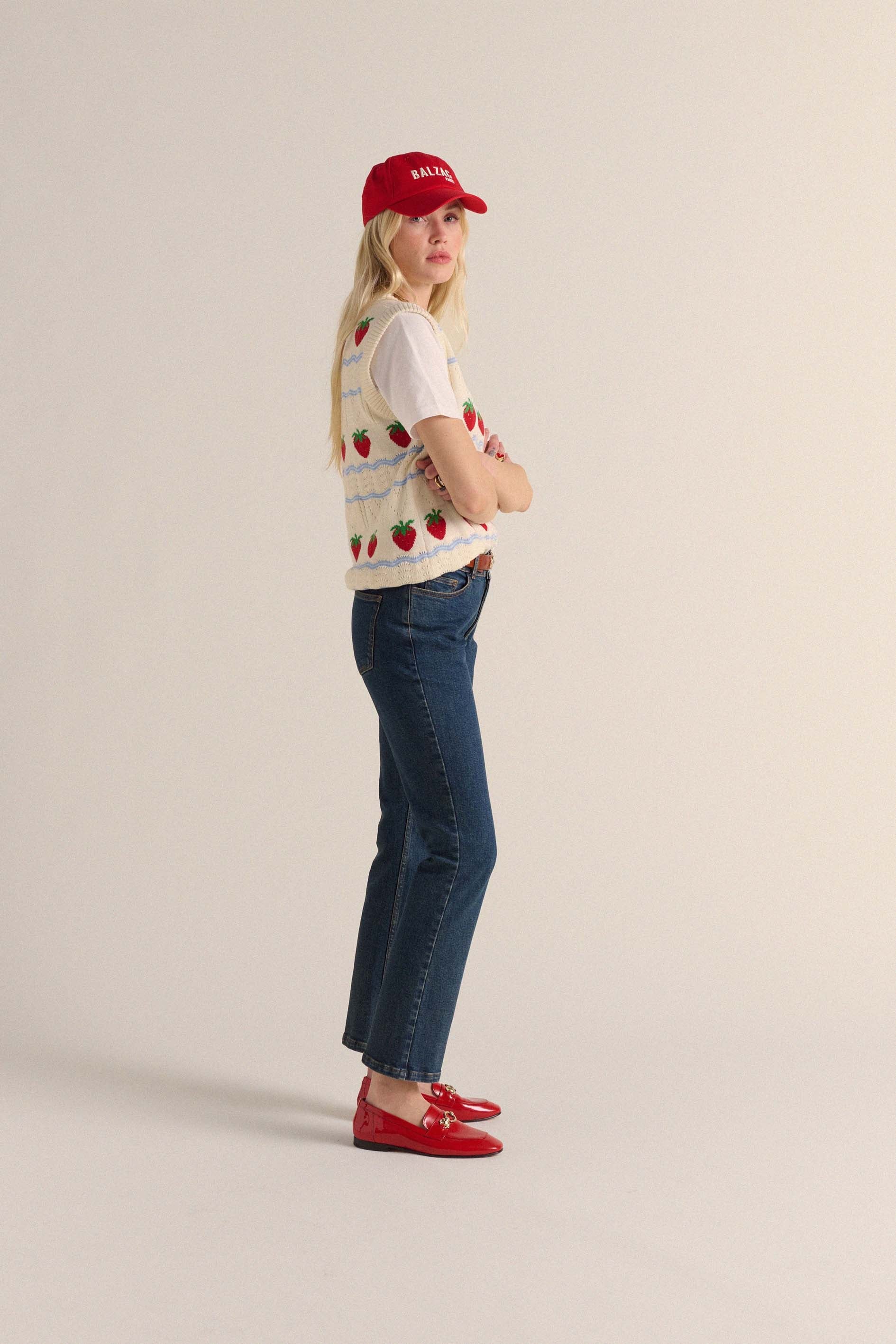 Pull Priska écru et fraises rouges