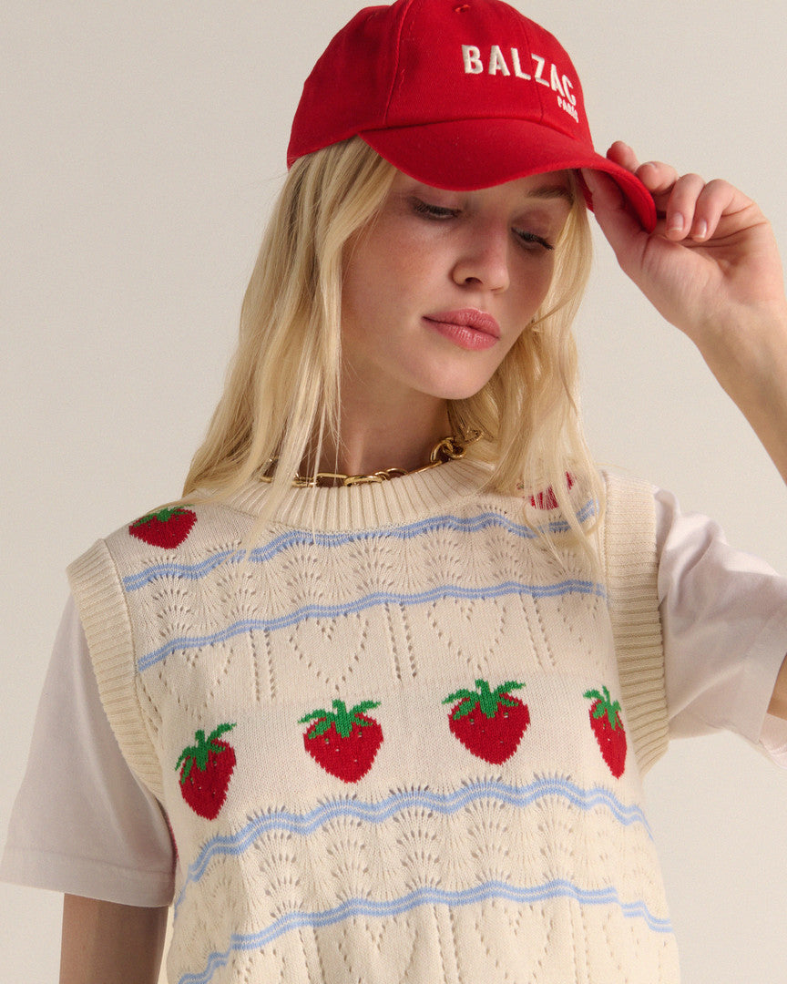 Pull Priska écru et fraises rouges