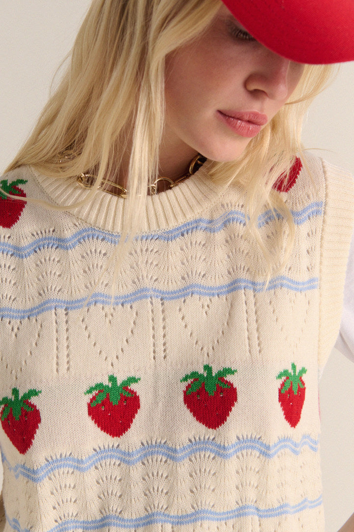 Pull Priska écru et fraises rouges
