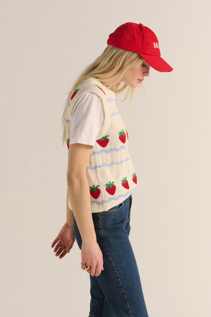 Pull Priska écru et fraises rouges