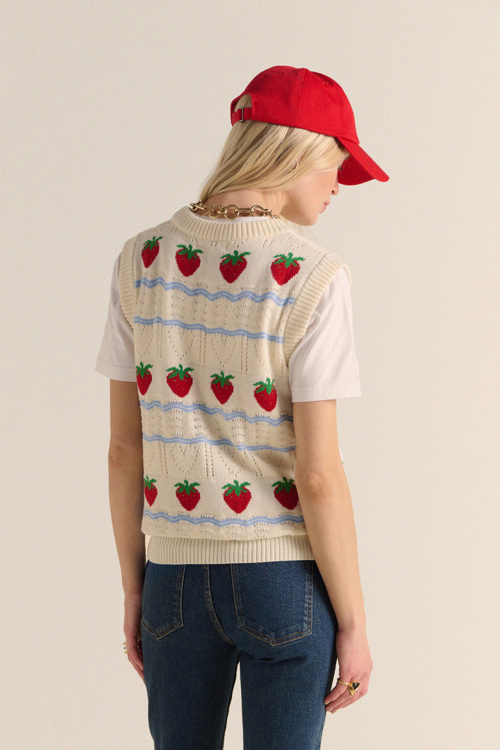 Pull Priska écru et fraises rouges