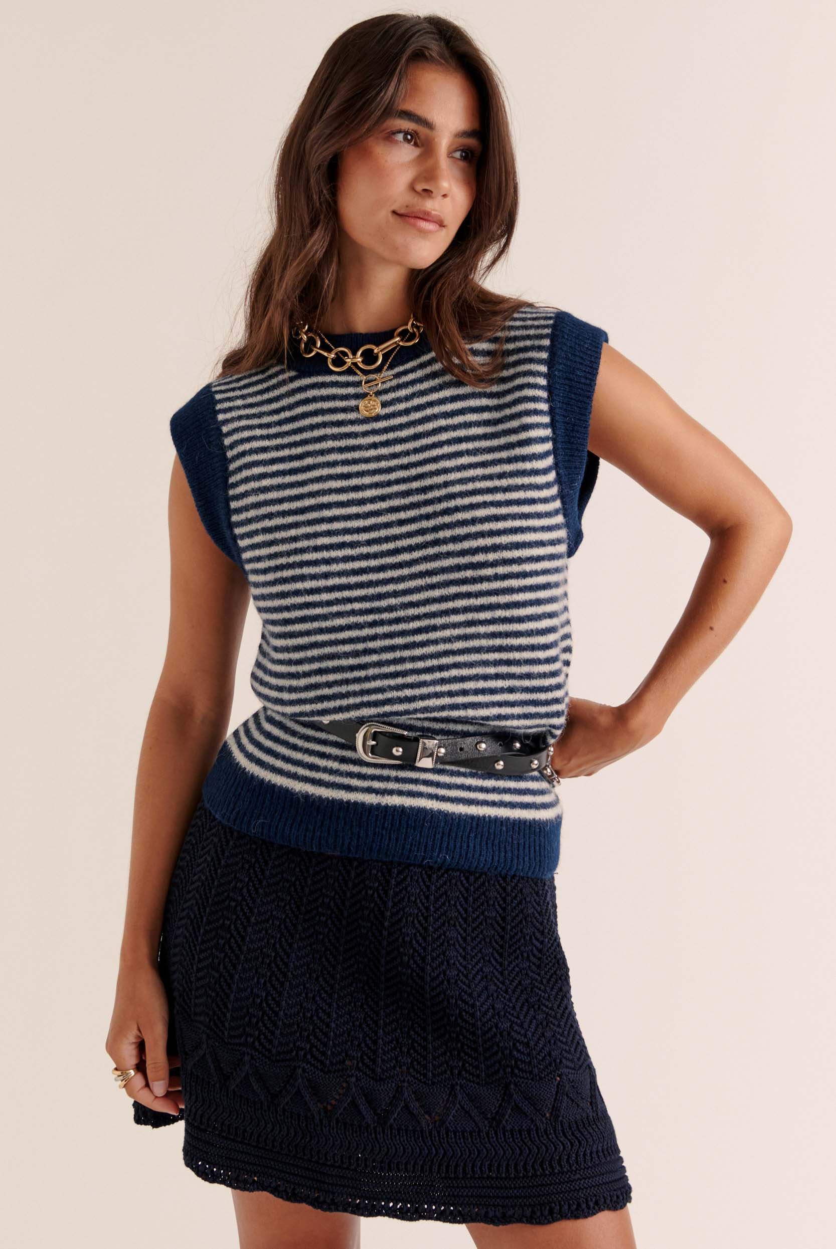 Pull Blason rayures bleu et blanc