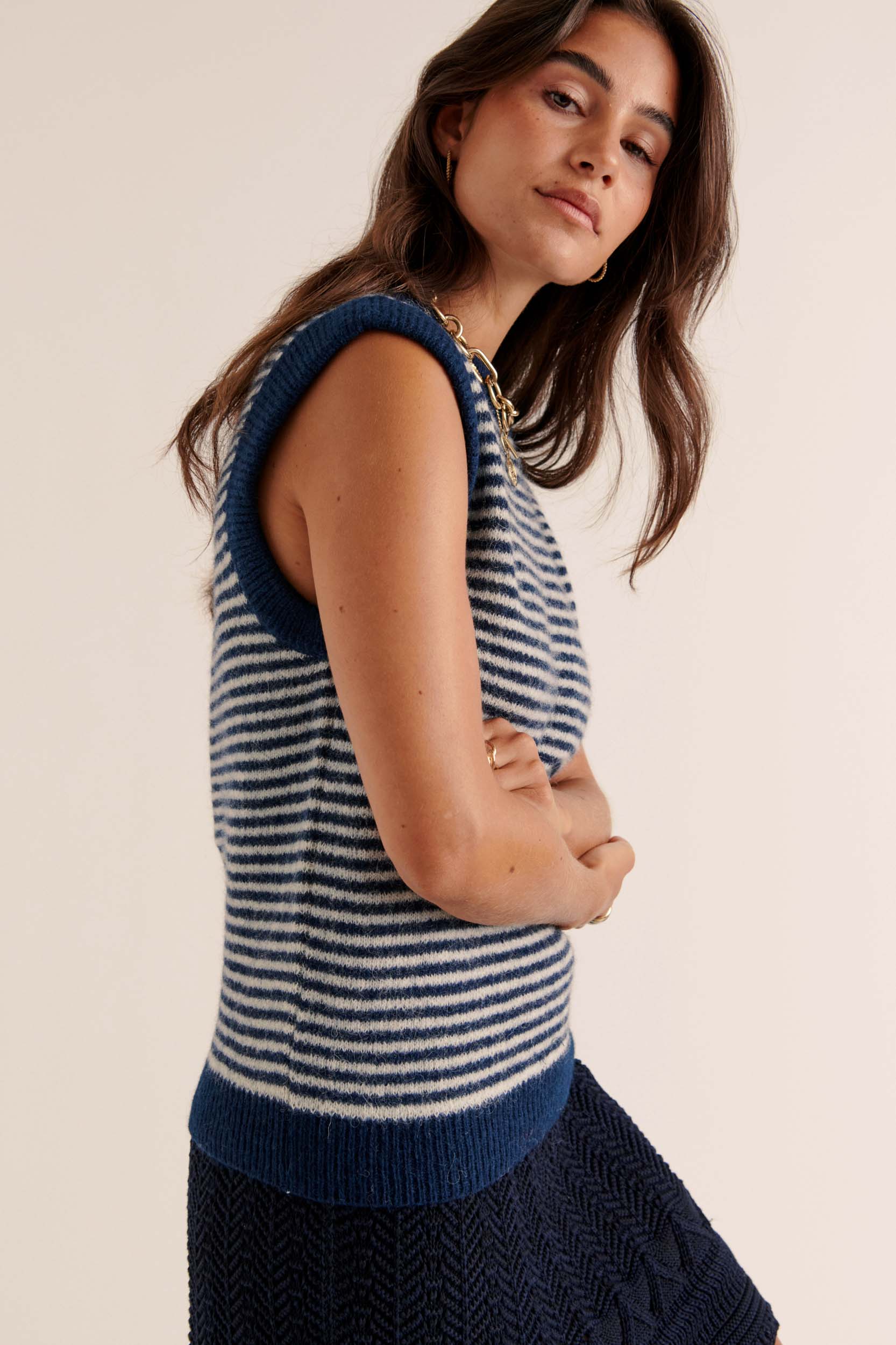 Pull Blason rayures bleu et blanc