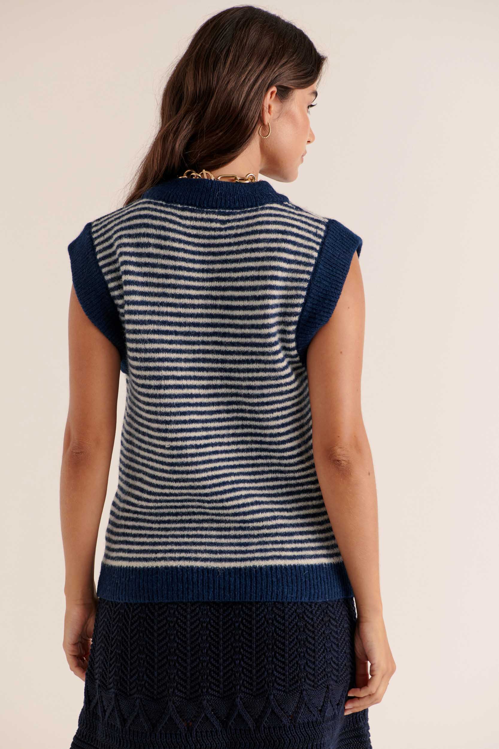 Pull Blason rayures bleu et blanc