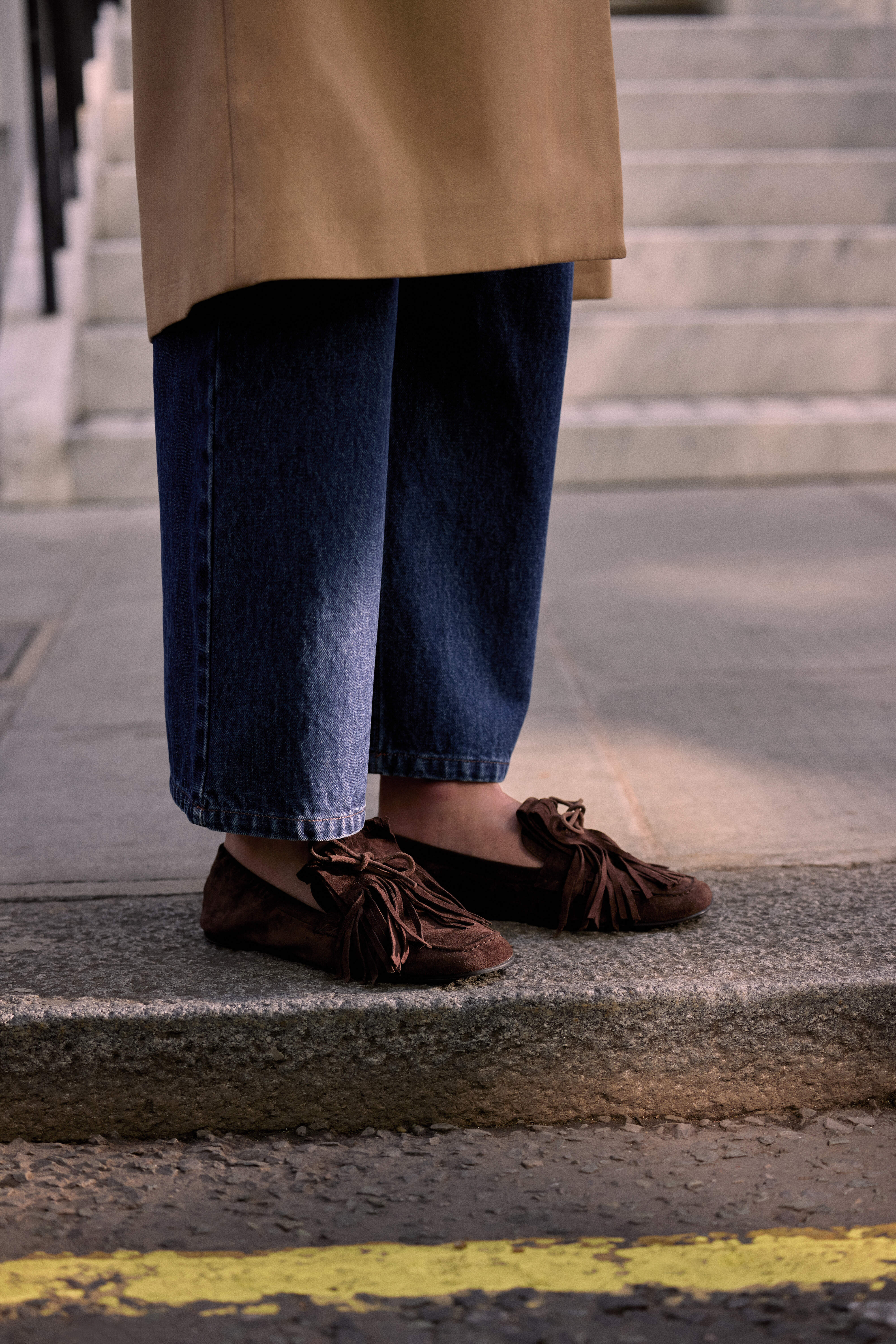Mocassins Alix franges croûte de cuir moka