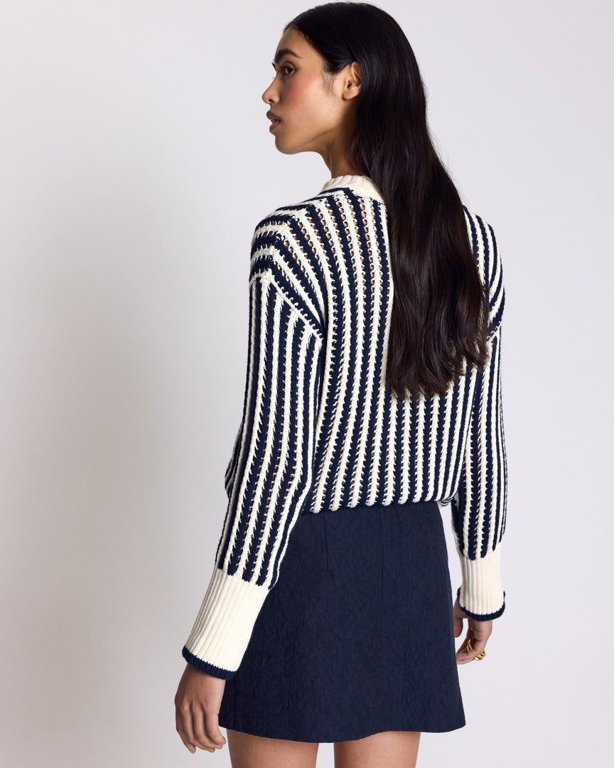 Pull Adrien rayures bleu et écru