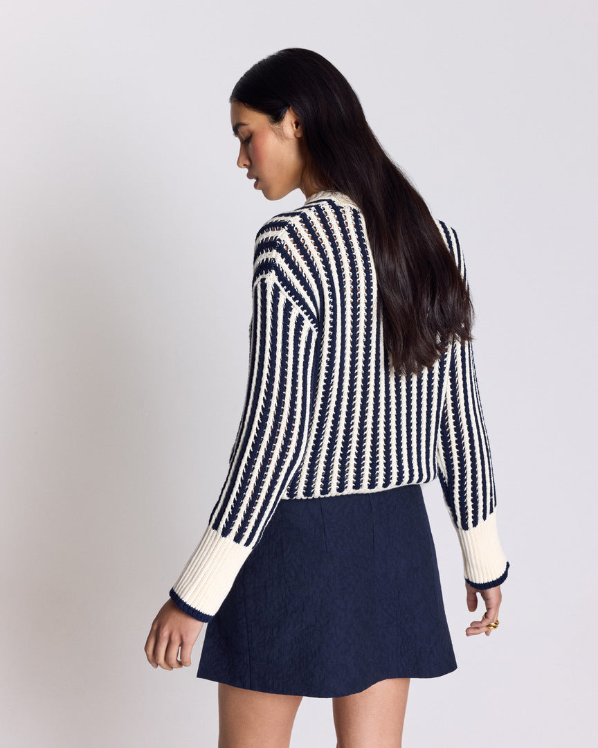 Pull Adrien rayures bleu et écru
