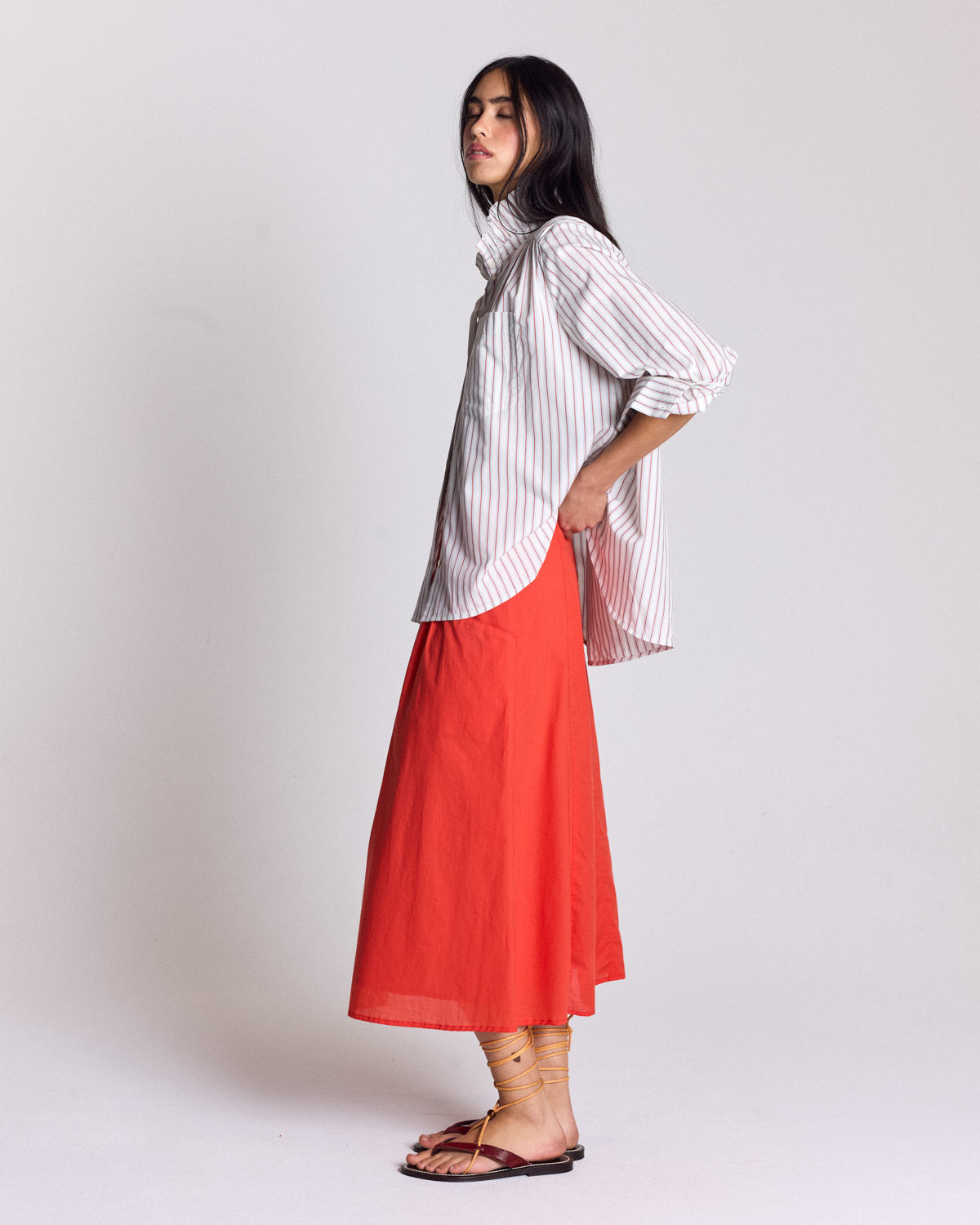Chemise Leonor rayures rouge fond blanc