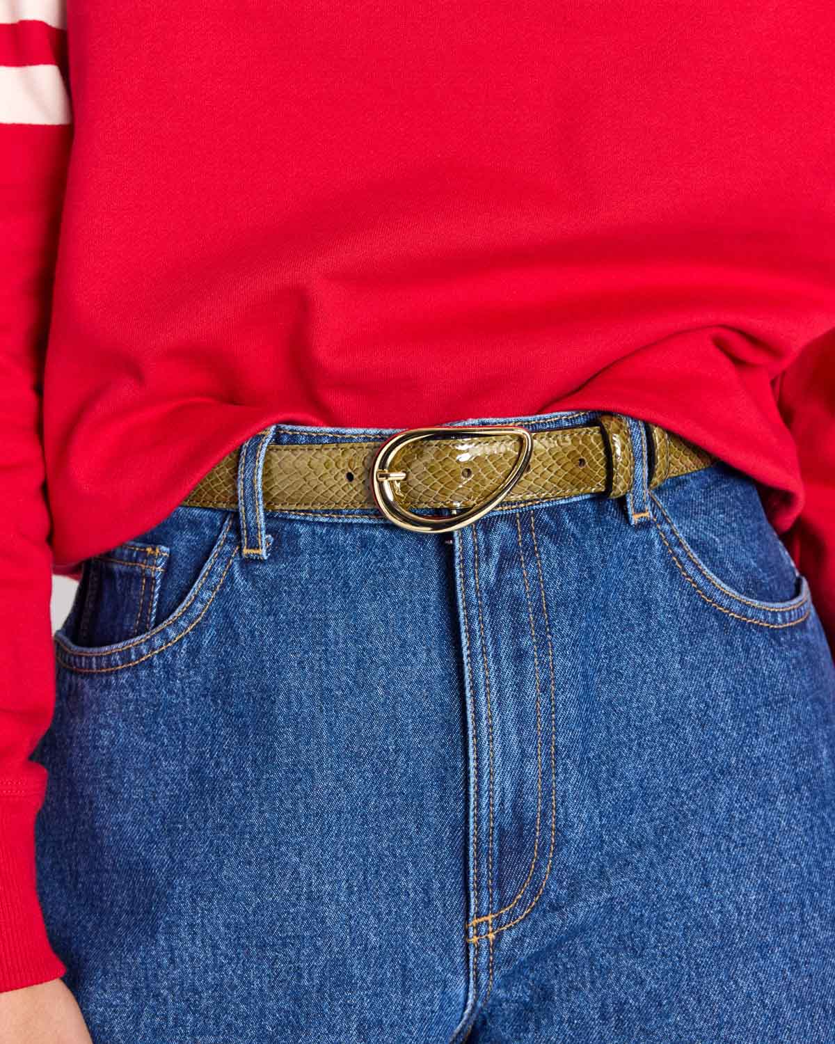 Ceinture Basma vernis embossé kaki
