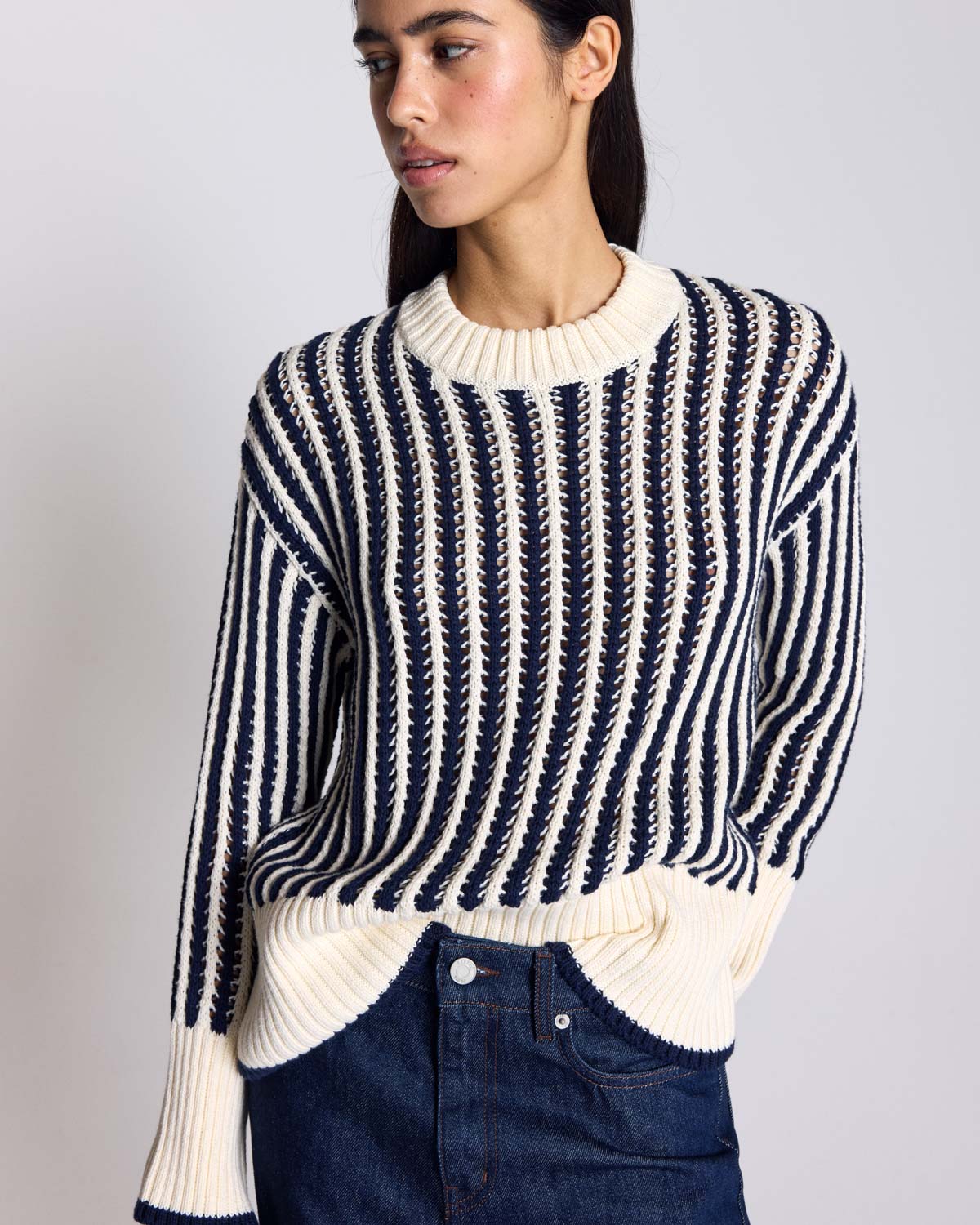 Pull Adrien rayures bleu et écru