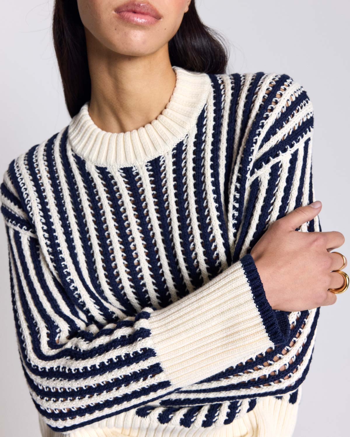 Pull Adrien rayures bleu et écru