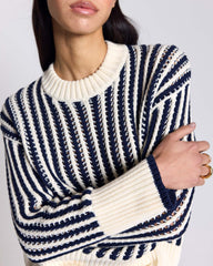 Pull Adrien rayures bleu et écru