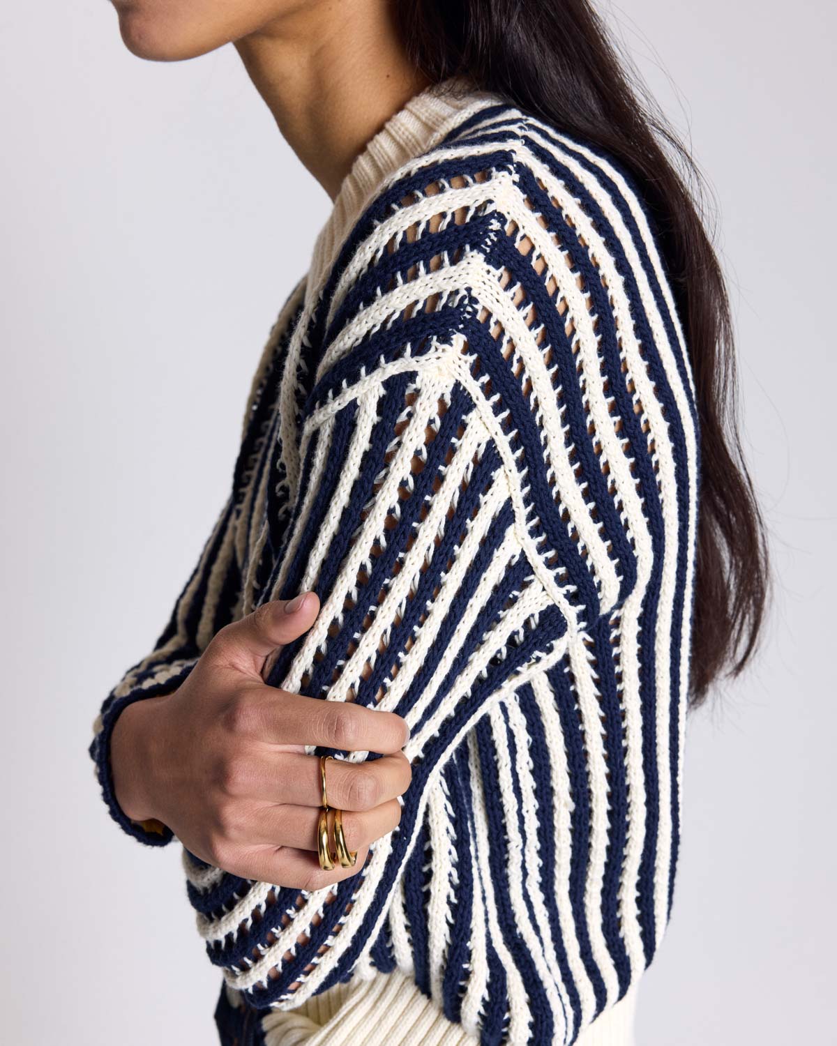 Pull Adrien rayures bleu et écru