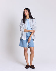Chemise Liseron rayures rouge fond bleu
