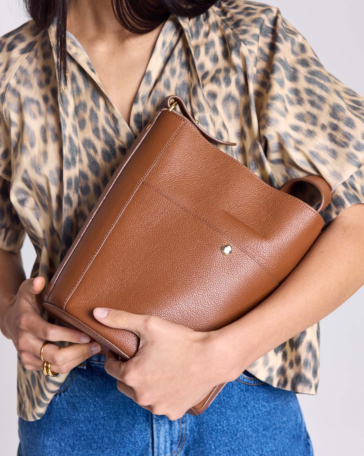 Sac Sofia grainé cognac intérieur orange