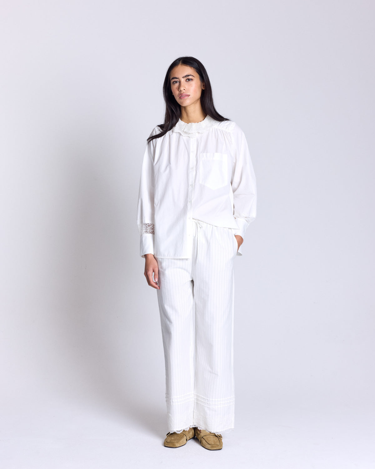 Chemise Leonor blanc naturel et dentelle