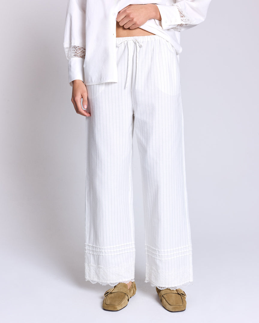 Pantalon Lizzy rayures vert et écru