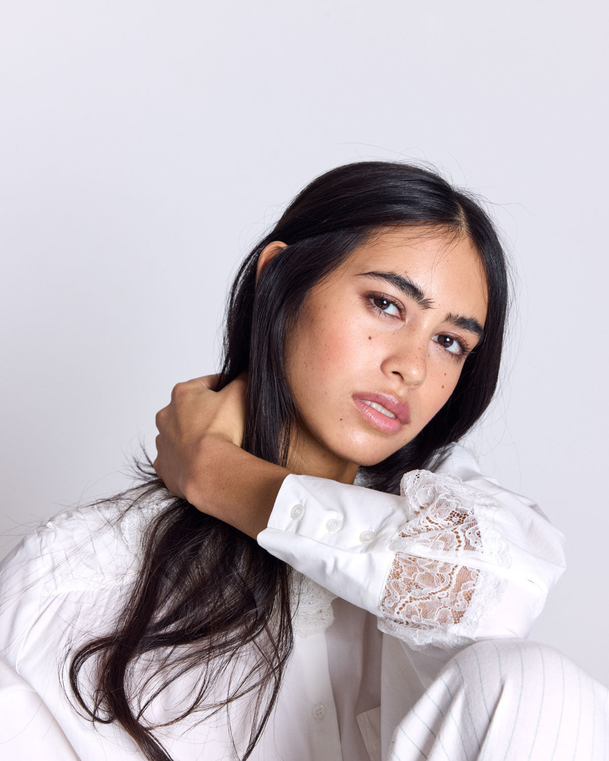 Chemise Leonor blanc naturel et dentelle