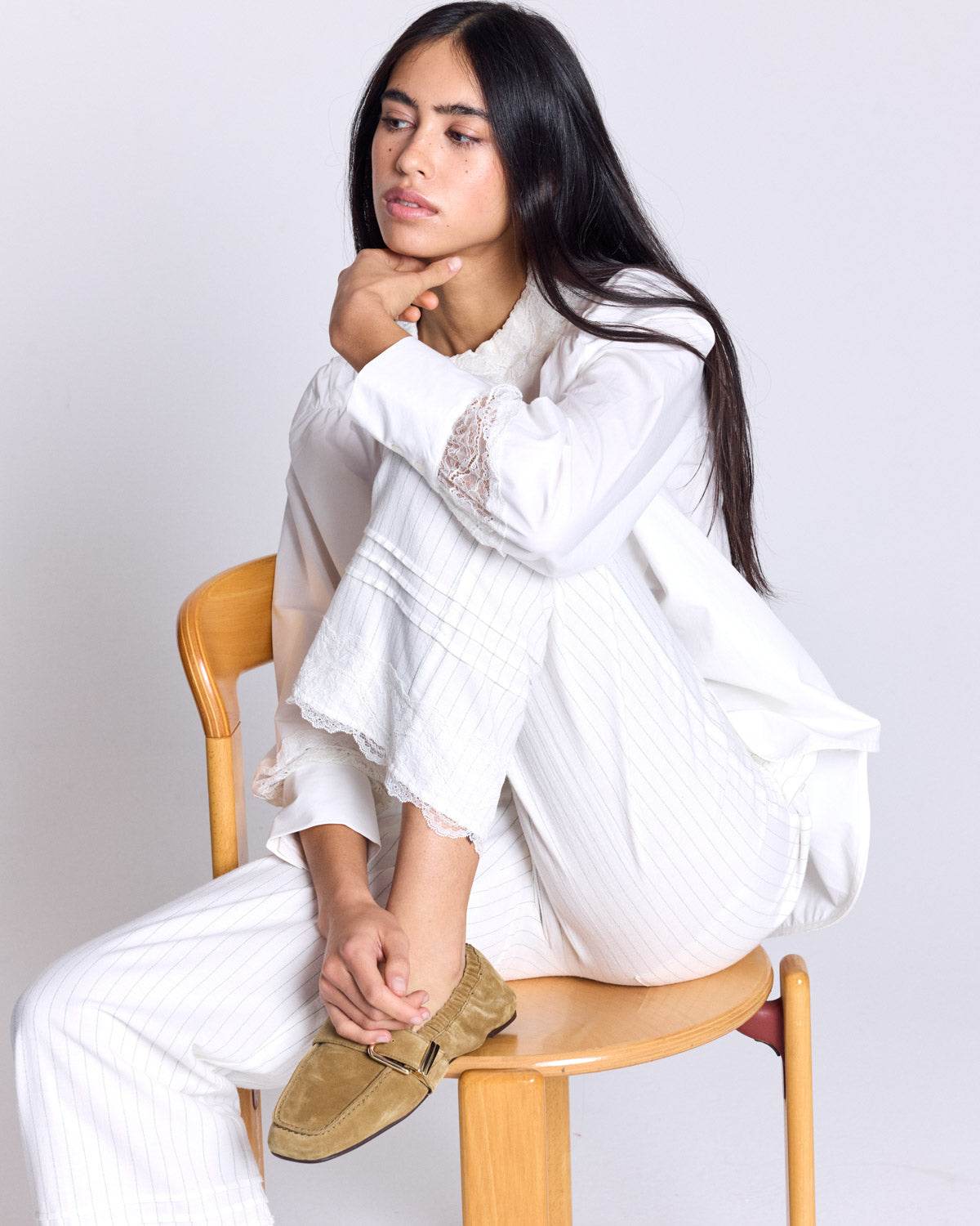 Pantalon Lizzy rayures vert et écru