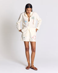 Chemise Anne blanc ivoire et broderies multicolores