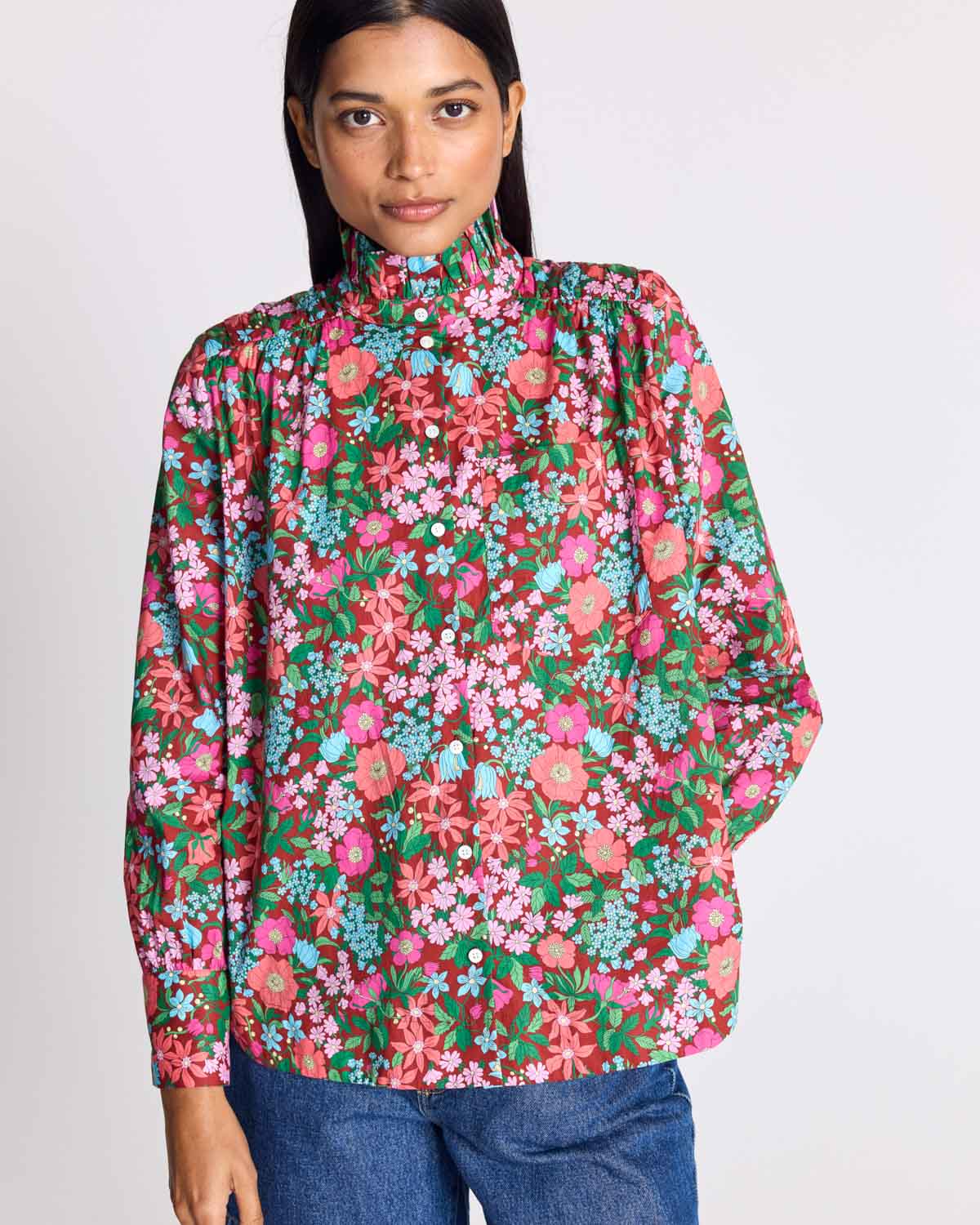 Chemise Leonor imprimé Liberty rose et bordeaux