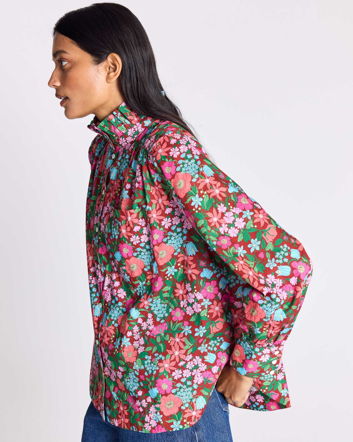 Chemise Leonor imprimé Liberty rose et bordeaux